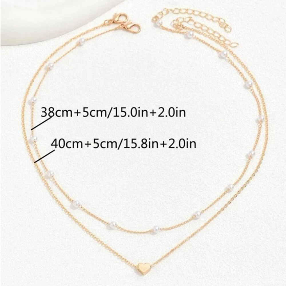 ⚠️Clearance 2pcs Heart And Faux Pearl Yellow Gold Necklace SS - Picture 5 of 5